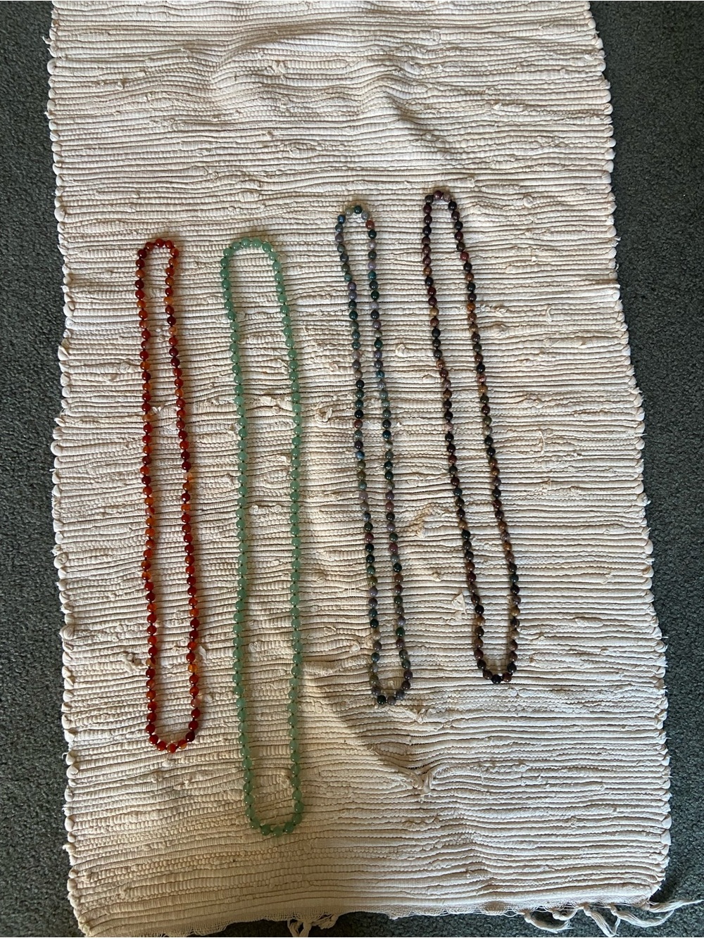 Lot of 4 assorted Beaded real stone Necklaces - Red, Green, Multi, Brown